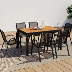 IDMarket Salon de jardin bois et noir extensible* Salons De Jardin