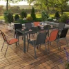 IDMarket Salon de jardin 8 chaises empilables mix color gris, noir et terracotta et table 190 cm* Salons De Jardin