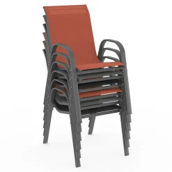 IDMarket Salon de jardin 8 chaises empilables mix color gris, noir et terracotta et table 190 cm* Salons De Jardin