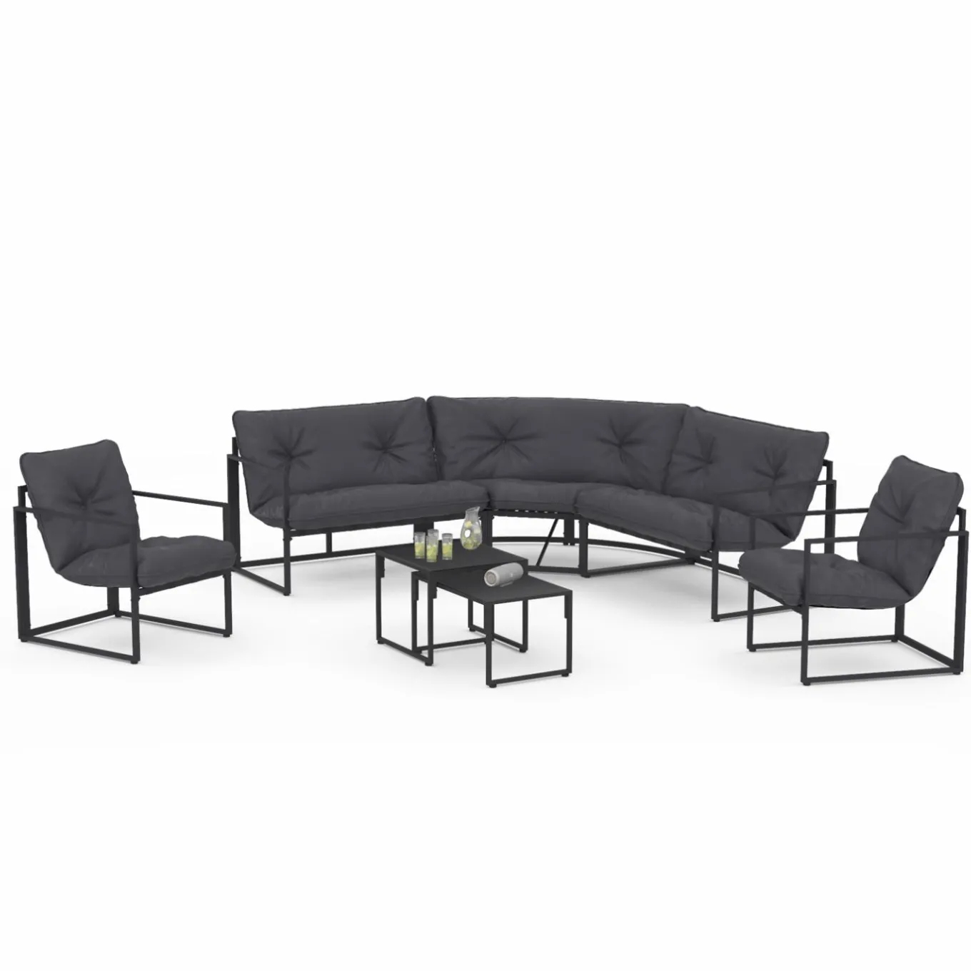 IDMarket Salon de jardin d'angle bas 8 personnes gris* Salons De Jardin