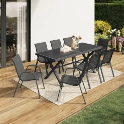 IDMarket Salon de jardin et chaises empilables gris anthracite* Salons De Jardin