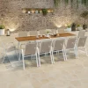IDMarket Salon de jardin extensible 12 personnes table 135/270 cm plateau effet bois et chaises empilables blanc et bois* Salons De Jardin
