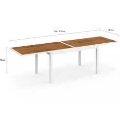 IDMarket Salon de jardin extensible 12 personnes table 135/270 cm plateau effet bois et chaises empilables blanc et bois* Salons De Jardin
