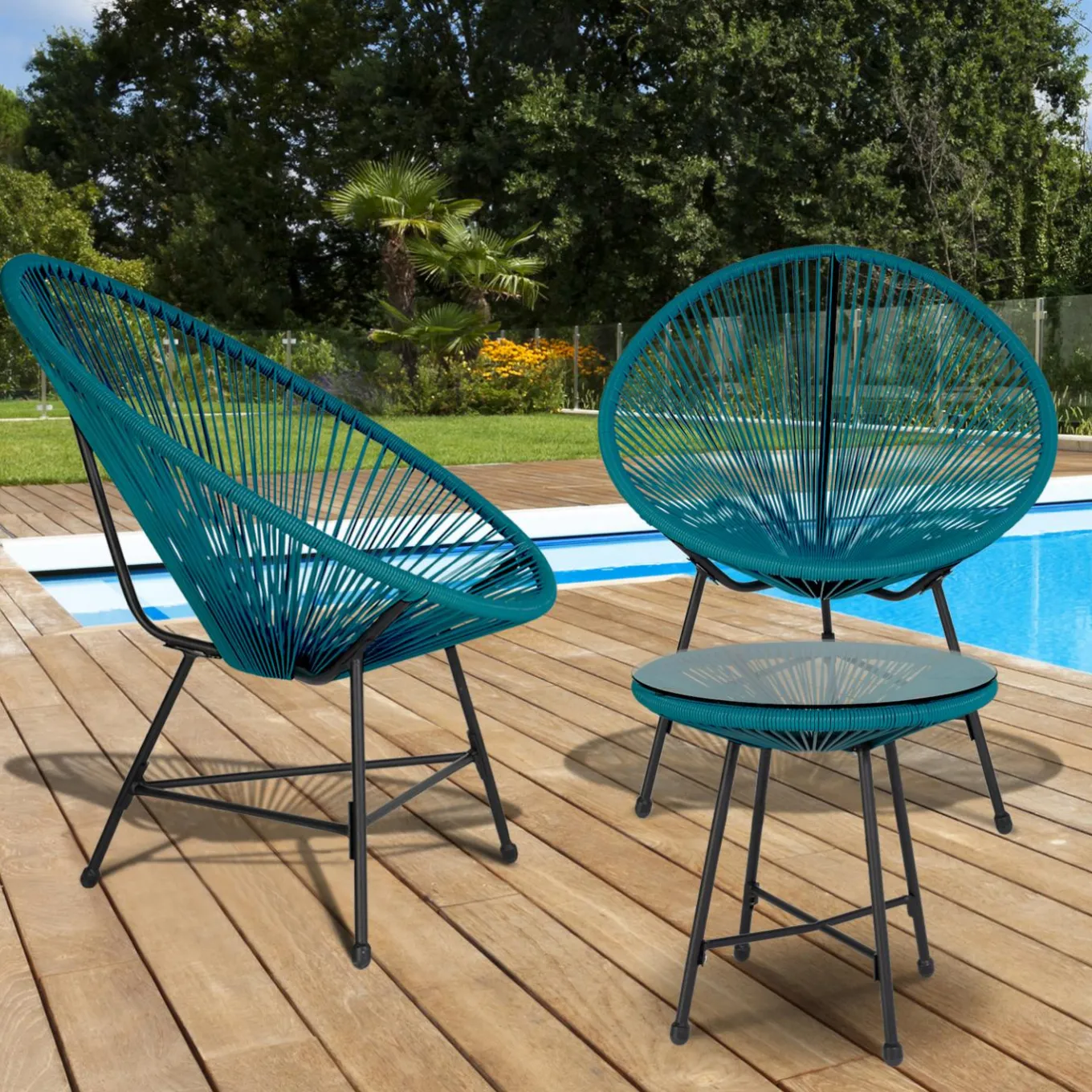 IDMarket Salon de jardin fil plastique bleu* Salons De Jardin
