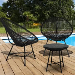 IDMarket Salon de jardin fil plastique noir* Salons De Jardin