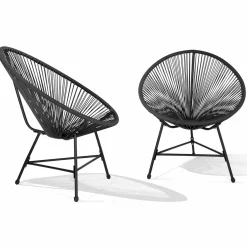 IDMarket Salon de jardin fil plastique noir* Salons De Jardin