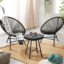 IDMarket Salon de jardin fil plastique noir* Salons De Jardin