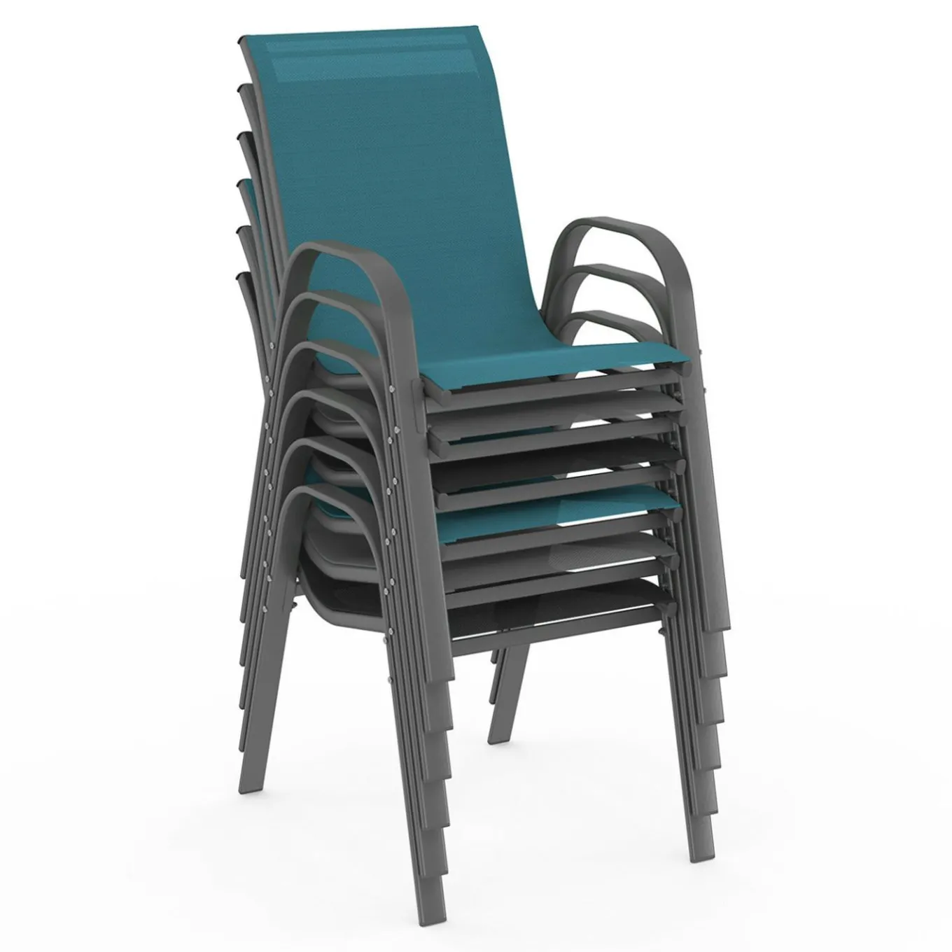 IDMarket Salon de jardin mix color bleu, gris et noir table 190 cm et 8 chaises empilables* Salons De Jardin