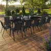 IDMarket Salon de jardin noir avec table extensible et 12 chaises empilables* Salons De Jardin