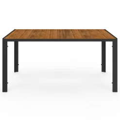 IDMarket Salon de jardin noir et bois avec table 150 cm plateau verre trempé effet bois et 6 chaises empilables* Salons De Jardin