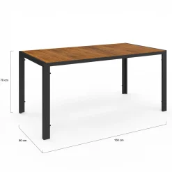 IDMarket Salon de jardin noir et bois avec table 150 cm plateau verre trempé effet bois et 6 chaises empilables* Salons De Jardin