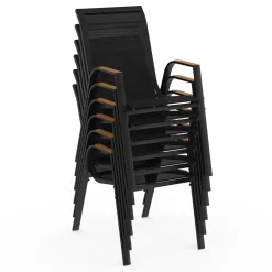 IDMarket Salon de jardin noir et bois table de jardin 240 cm avec 10 chaises empilables* Salons De Jardin