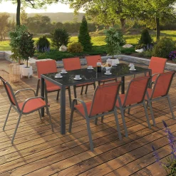 IDMarket Salon de jardin table 190cm et 8 chaises empilables terracotta* Salons De Jardin