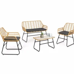 IDMarket Salon d’extérieur en résine tressée façon rotin et acier noir* Salons De Jardin