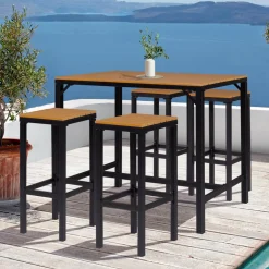 IDMarket Salon haut de jardin bar d'exterieur design industriel effet bois et noir* Salons De Jardin