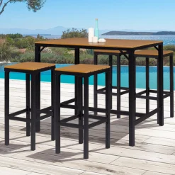 IDMarket Salon haut de jardin bar d'exterieur design industriel effet bois et noir* Salons De Jardin