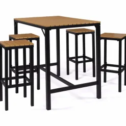 IDMarket Salon haut de jardin bar d'exterieur design industriel effet bois et noir* Salons De Jardin