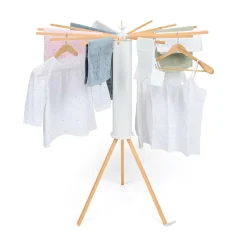 IDMarket Séchoir à linge à rayons rotatif et pliable blanc et bois* Séchoirs À Linge