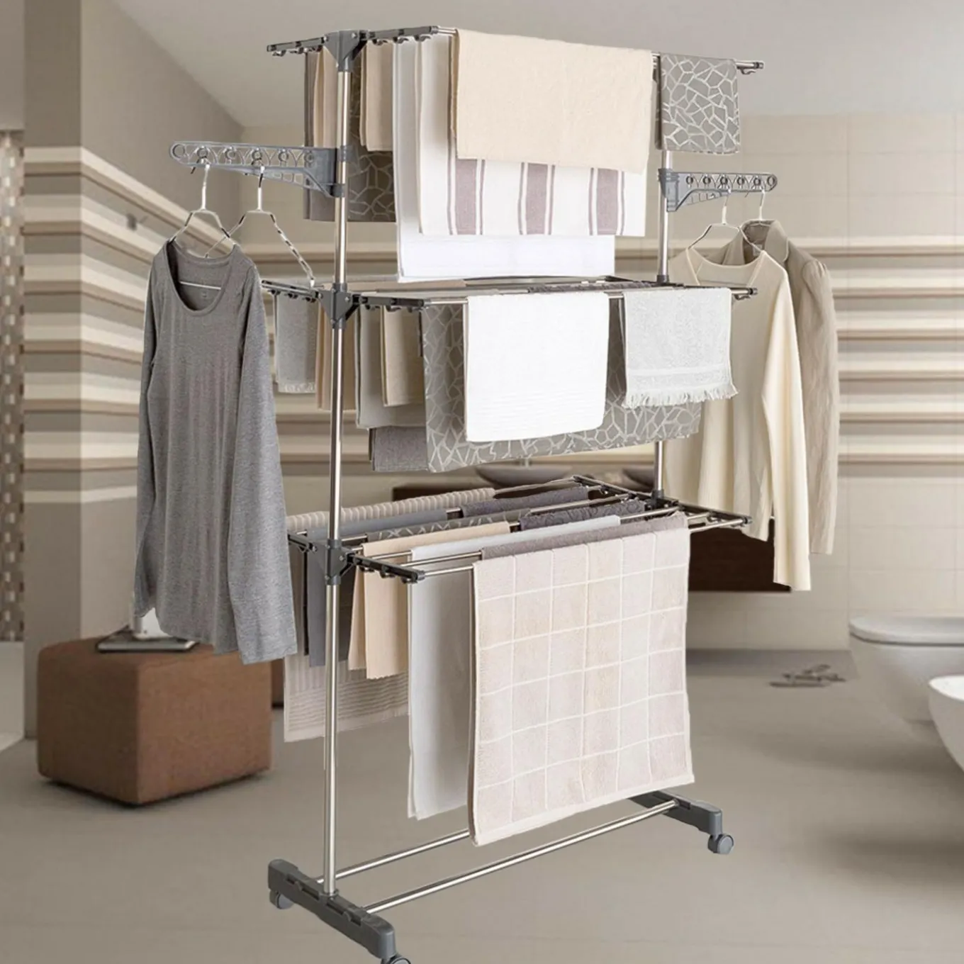 IDMarket Séchoir à linge en inox couleur grise* Séchoirs À Linge