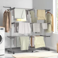 IDMarket Séchoir à linge pliable extensible 40M gris 3 niveaux* Séchoirs À Linge|Accessoires Salle De Bain