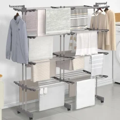 IDMarket Séchoir à linge vertical pliable et extensible 4 niveaux capacité 50m inox et gris* Rangement Et Accessoires|Séchoirs À Linge
