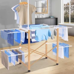 IDMarket Séchoir design imitation bois avec penderie pliable* Séchoirs À Linge