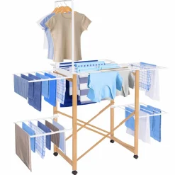 IDMarket Séchoir design imitation bois avec penderie pliable* Séchoirs À Linge
