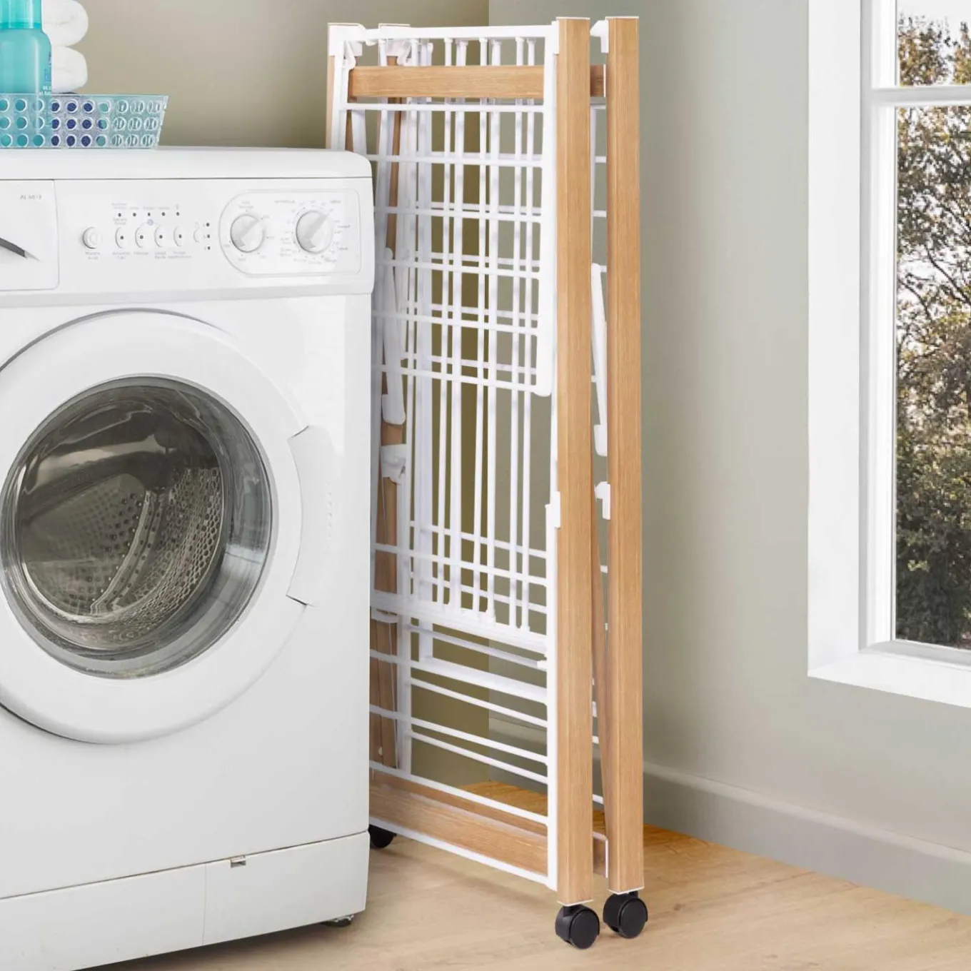 IDMarket Séchoir design imitation bois avec penderie pliable* Séchoirs À Linge