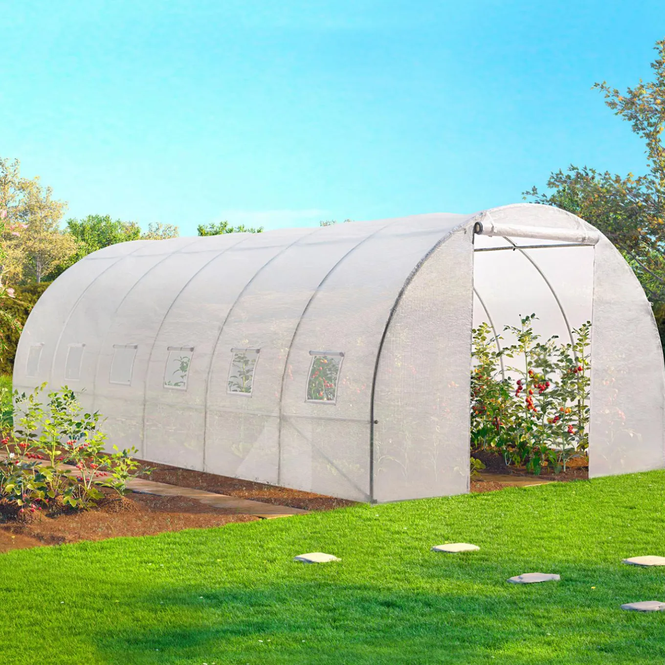 IDMarket Serre de jardin blanche 18 m² 3x6 m* Serres Tunnel|Serres