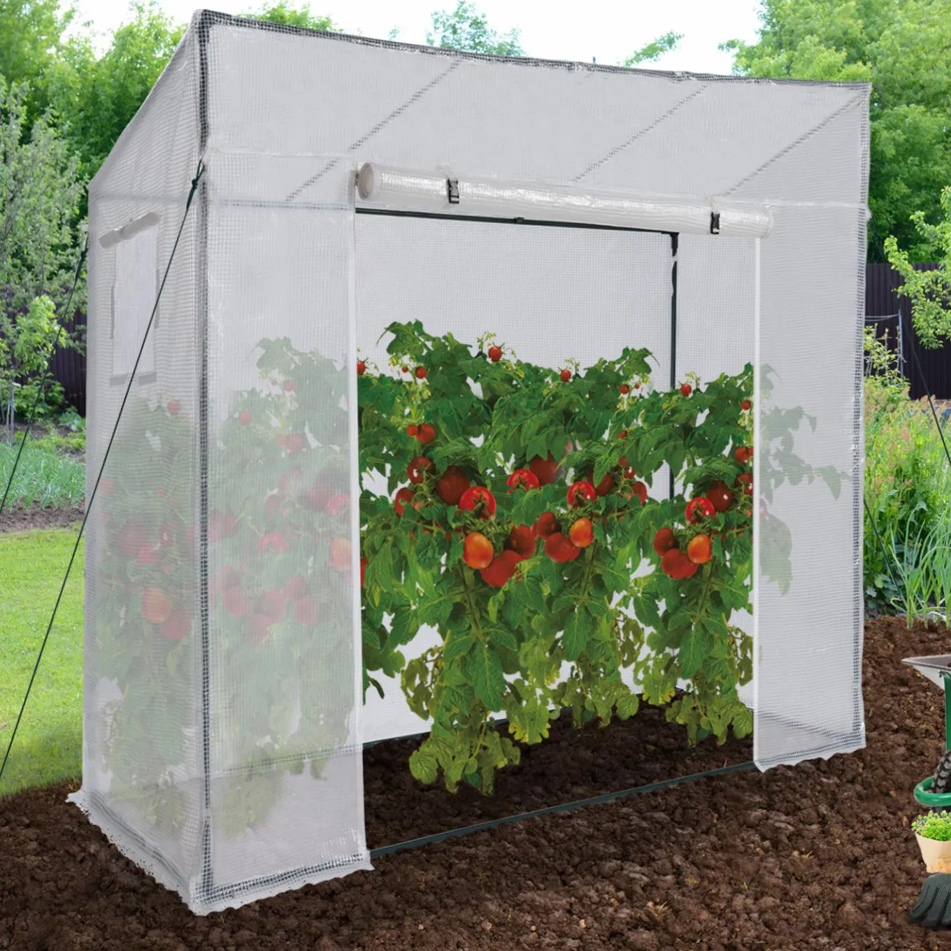 IDMarket Serre de jardin blanche avec porte et fenêtres relevables* Serres À Tomates Et Équipement Du Potager|Serres