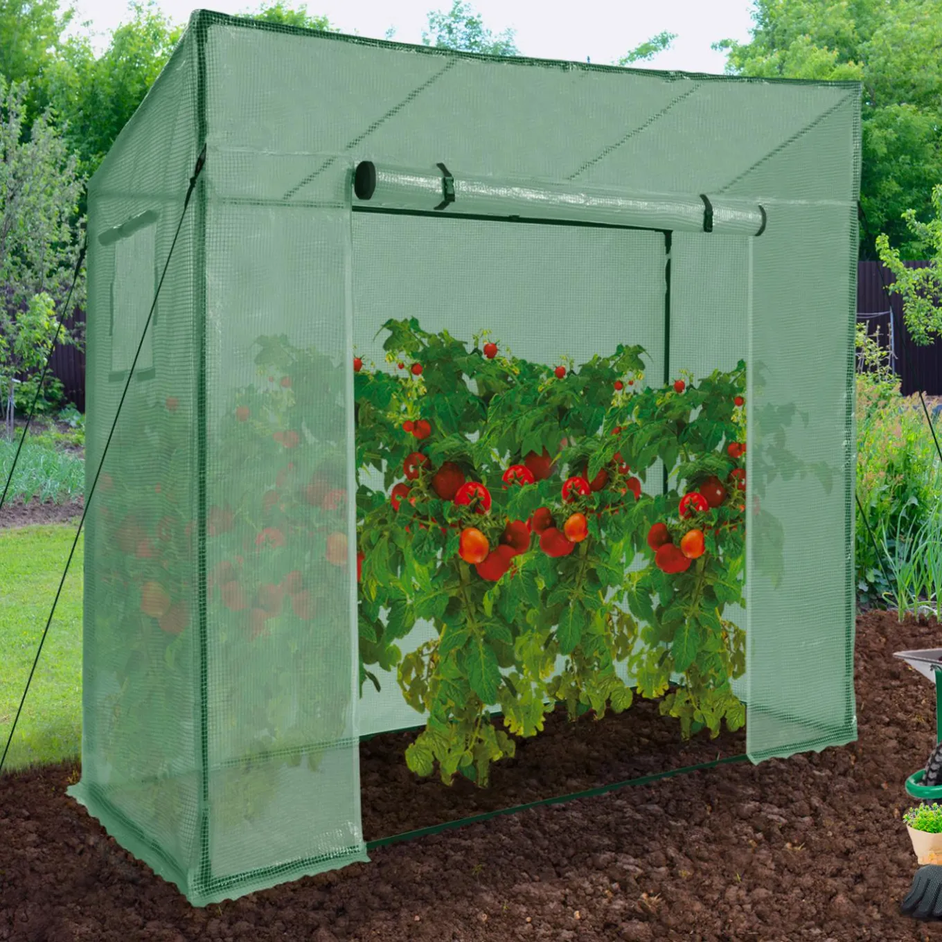IDMarket Serre de jardin verte avec porte et fenêtres relevables* Serres À Tomates Et Équipement Du Potager|Serres