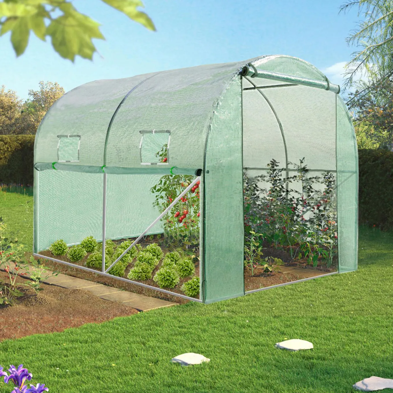 IDMarket Serre de jardin verte 6m² avec 2 fenêtres* Serres Tunnel|Serres