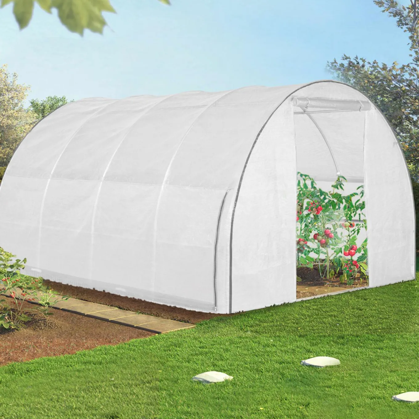 IDMarket Serre tunnel de jardin 12M² blanche relevable avec moustiquaire* Serres Tunnel|Serres
