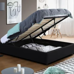IDMarket Sommier coffre de rangement 140x190 cm noir* Collection Contemporaine|Chambre Complète Adulte