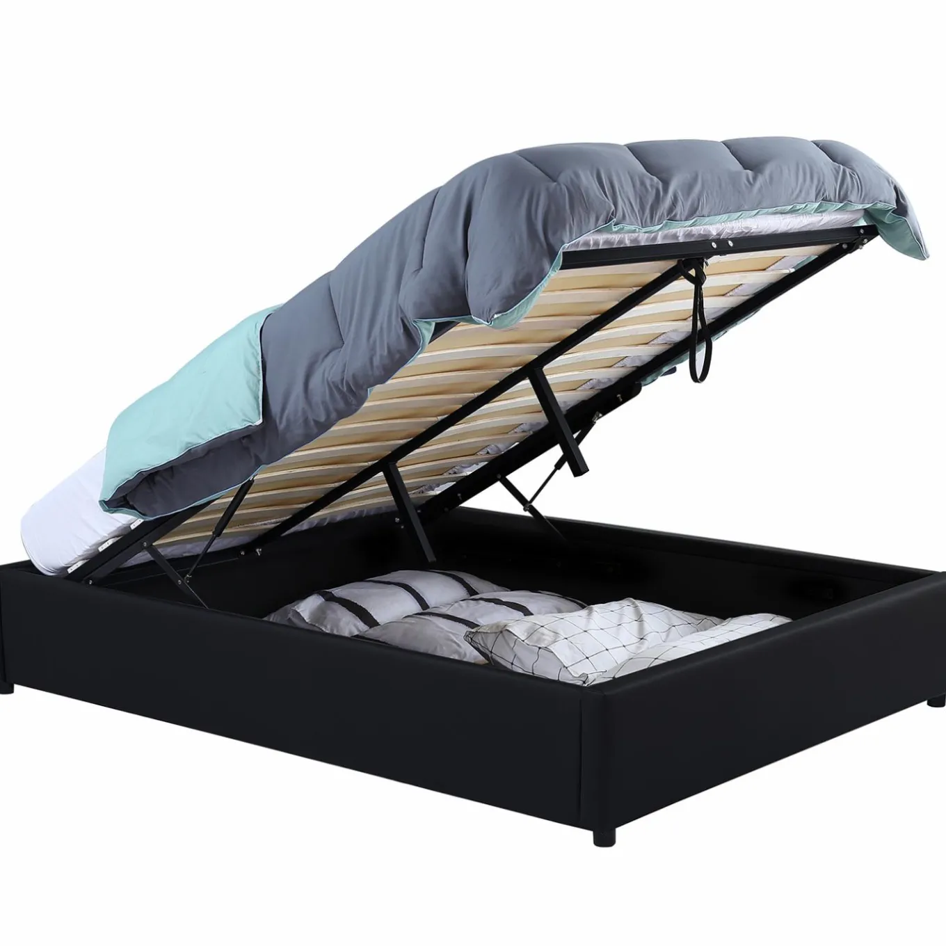 IDMarket Sommier coffre de rangement 140x190 cm noir* Collection Contemporaine|Chambre Complète Adulte