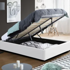IDMarket Sommier coffre de rangement 140x190 cm blanc* Collection Contemporaine|Chambre Complète Adulte