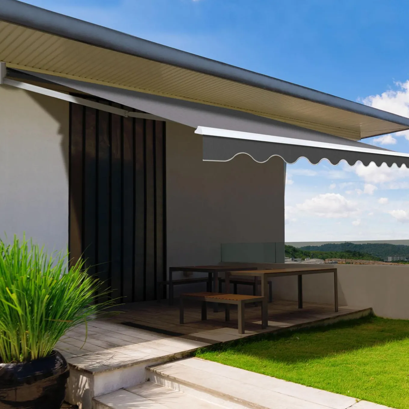 IDMarket Store banne 3,80x3 m gris anthracite* Stores Bannes