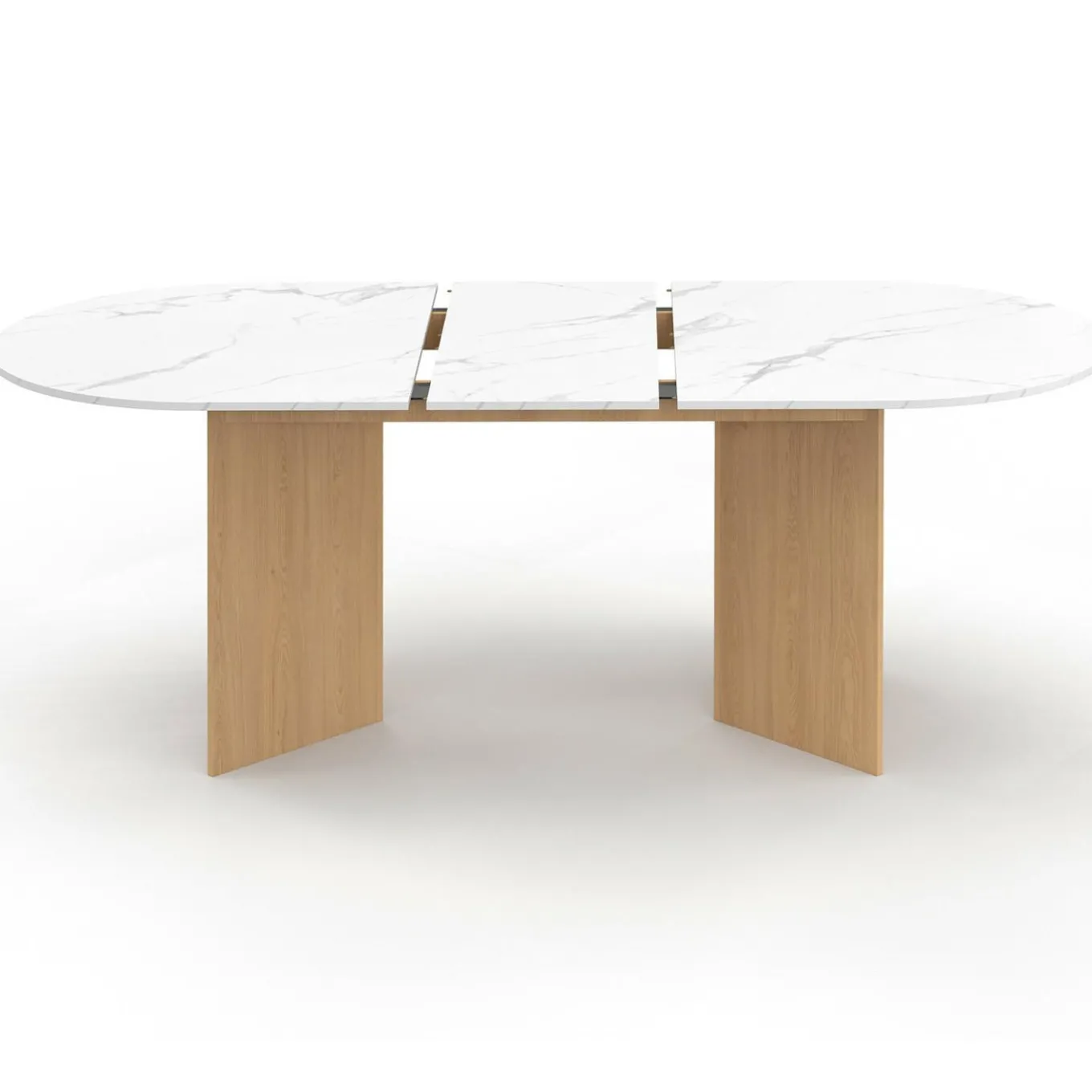 IDMarket Table à manger extensible ovale MARTHE 6 -10 personnes plateau marbre blanc ALASKA et bois façon hêtre 160-200 cm* Tables