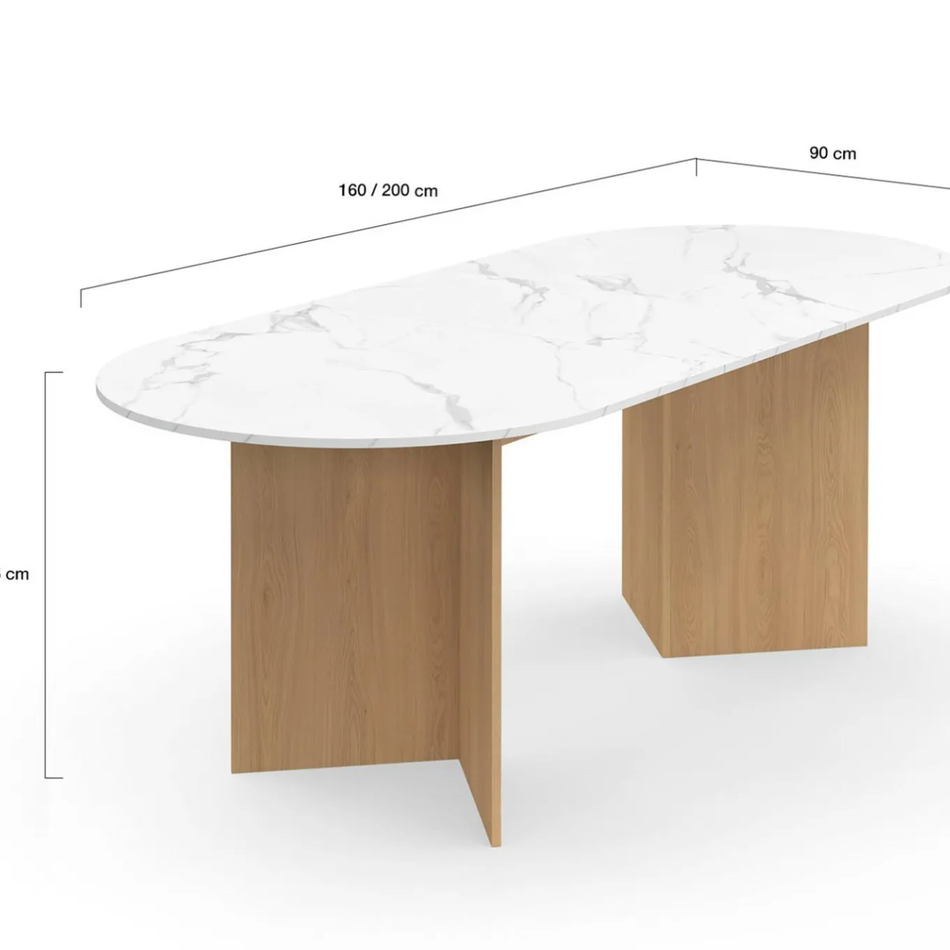 IDMarket Table à manger extensible ovale MARTHE 6 -10 personnes plateau marbre blanc ALASKA et bois façon hêtre 160-200 cm* Tables