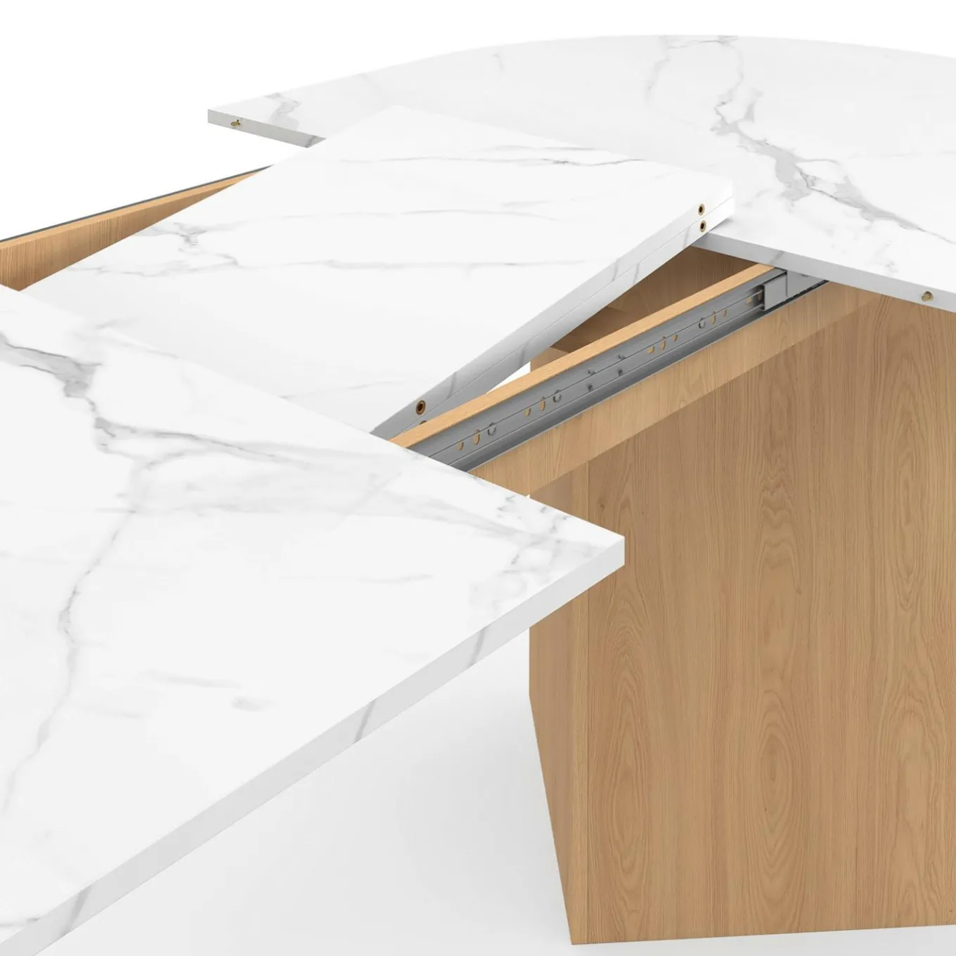 IDMarket Table à manger extensible ovale MARTHE 6 -10 personnes plateau marbre blanc ALASKA et bois façon hêtre 160-200 cm* Tables