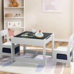 IDMarket Table à dessin pour enfant avec 2 chaises et bacs de rangement*Enfant Meubles Blancs|Meubles Rangement Jouet