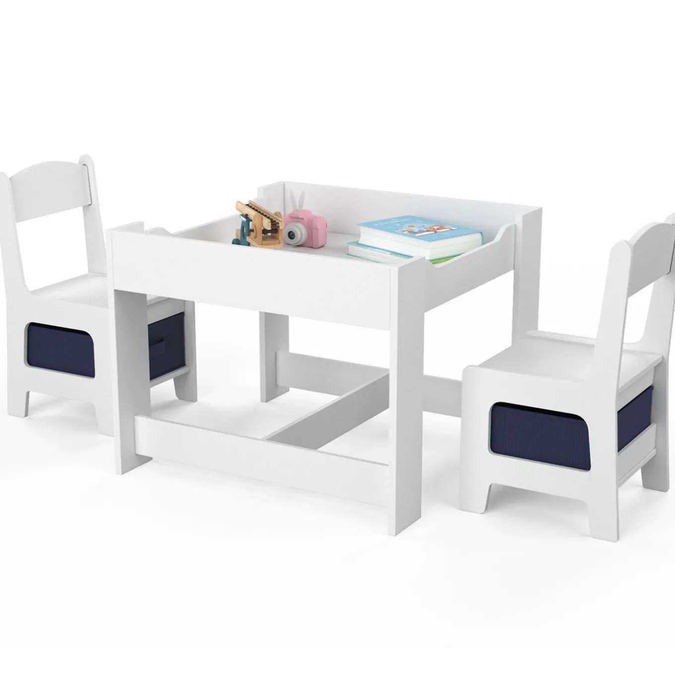 IDMarket Table à dessin pour enfant avec 2 chaises et bacs de rangement*Enfant Meubles Blancs|Meubles Rangement Jouet