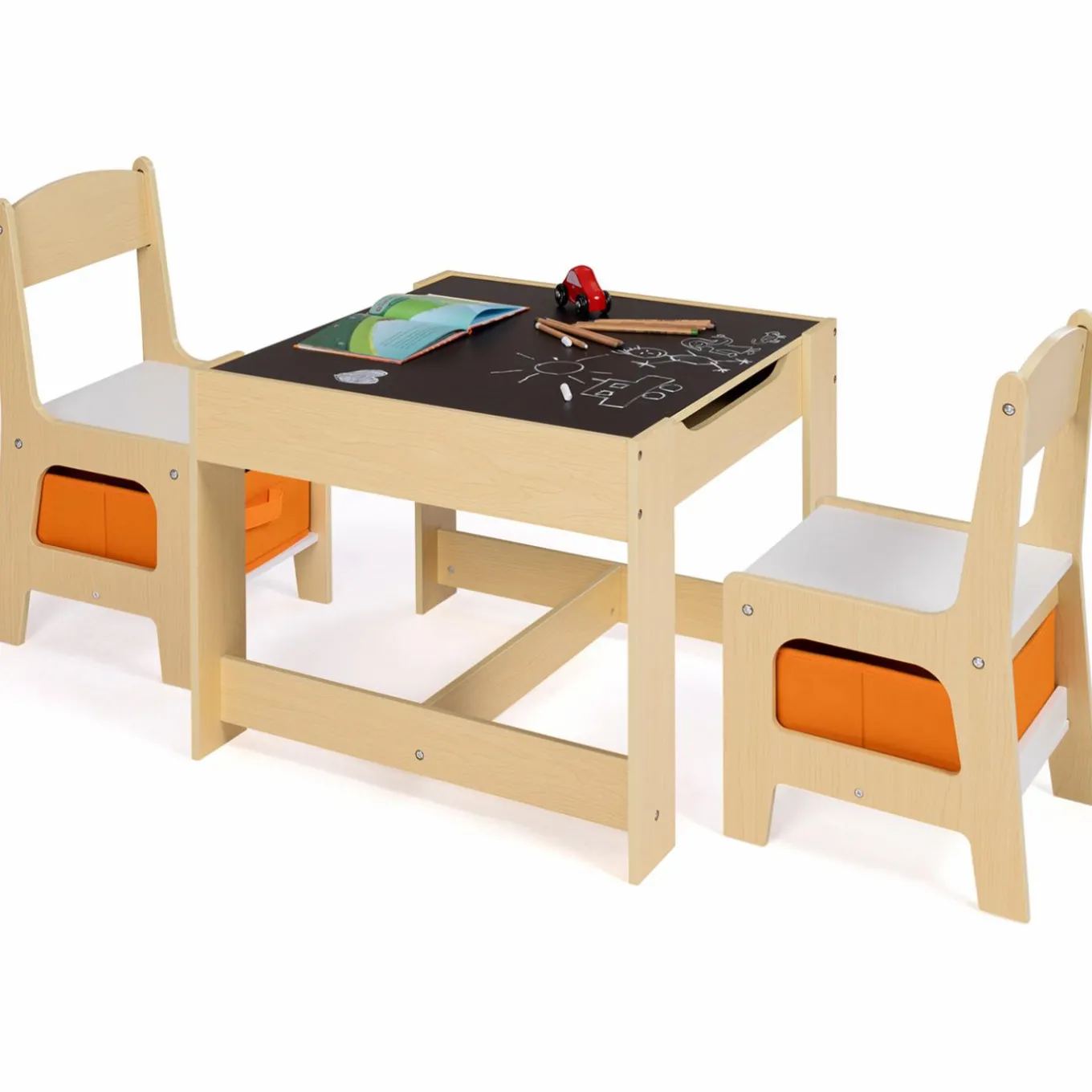 IDMarket Table à dessin réversible pour enfant avec 2 chaises et bacs de rangement*Enfant Meubles En Bois|Meubles Rangement Jouet