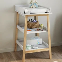 IDMarket Table à langer avec 2 étagères façon hêtre et blanc*Enfant Meubles Blancs|Meubles En Bois