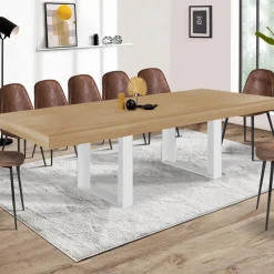 IDMarket Table à manger 10 à 12 personnes bois et blanc* Collection Design|Collection Moderne