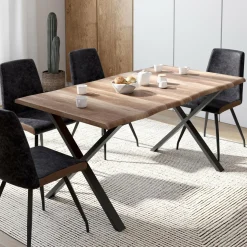 IDMarket Table à manger 6 personnes avec pieds en forme de X* Collection Industrielle|Salle À Manger Complète
