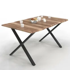 IDMarket Table à manger 6 personnes avec pieds en forme de X* Collection Industrielle|Salle À Manger Complète