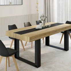 IDMarket Table à manger 10 personnes en bois avec bande centrale noire* Meubles En Bois|Collection Design