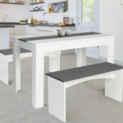 IDMarket Table à manger avec banc 4 personnes* Meubles Blancs|Collection Design