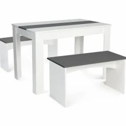 IDMarket Table à manger avec banc 4 personnes* Meubles Blancs|Collection Design